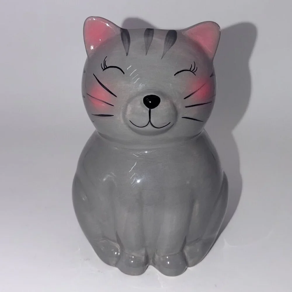 Hazel & Co. Gray Cat Ceramic Planter / Vase – Cute Kitty Decor